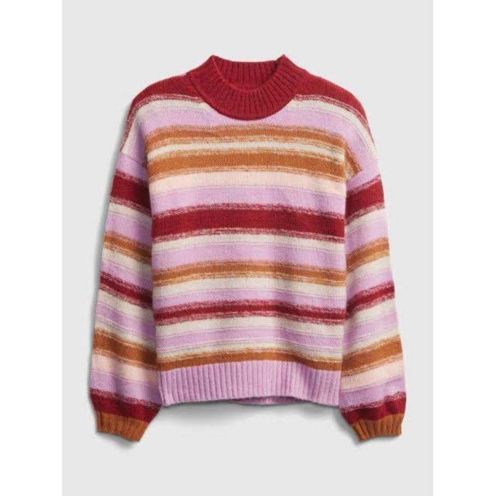 Gap Luxe Balloon Sleeve Multicolor Striped Sweater Alpaca Wool Blend Grandmacore